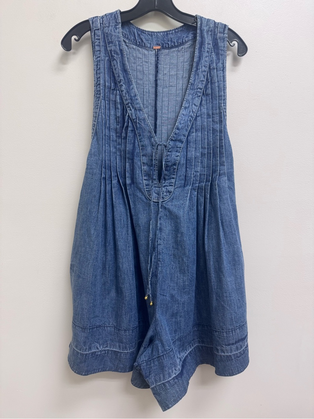 Free People Webster Pleated Romper 100% Cotton Small Medium Blue - Picture 5 of 16